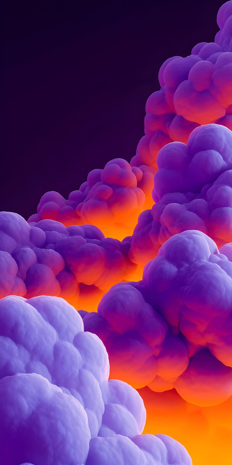 Enhance your iPhone with this vibrant aesthetic wallpaper featuring soft, billowing purple clouds illuminated by a warm orange glow. This high-definition wallpaper offers incredible 3D depth and a surreal, peaceful mood for your mobile display.