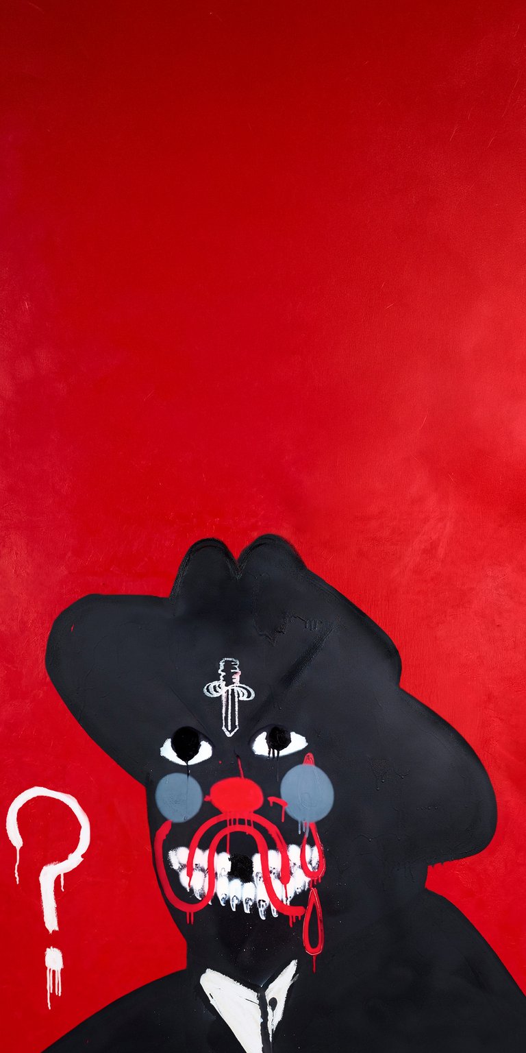 A chilling and artistic high-definition wallpaper featuring the "Black Dada" silhouette. This piece captures the haunting aesthetic of the season with a stark black figure contrasted against a deep, bloody red backdrop. The design incorporates street-art elements and mysterious symbols, representing the dark evolution of the Upside Down’s influence in the final chapter of the series.