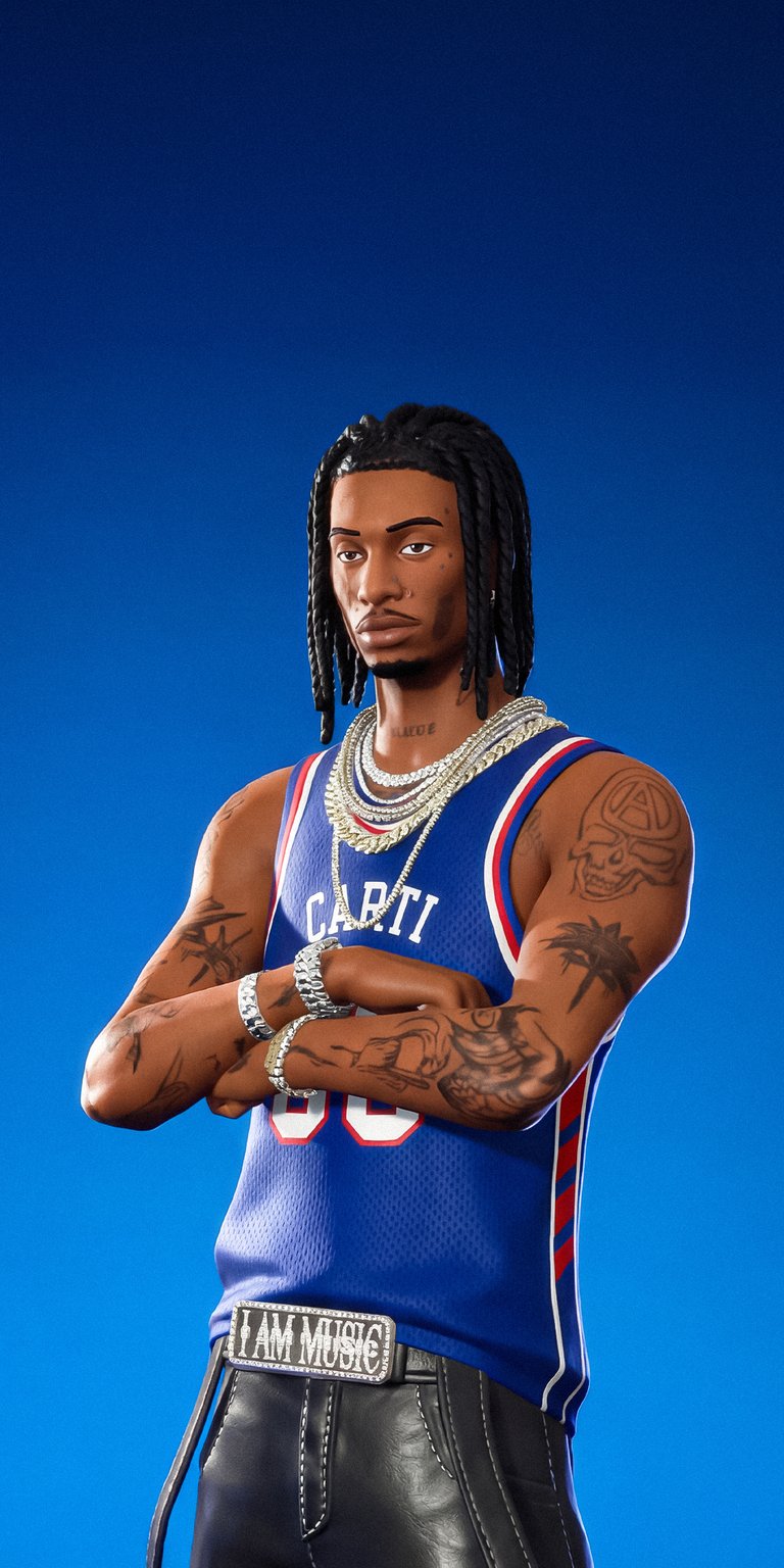 Download this Playboi Carti 4K wallpaper for your iPhone, showcasing his braided hair, numerous diamond chains, and tattooed arms. This fantastic wallpaper captures his unique style and is perfect for any fan.