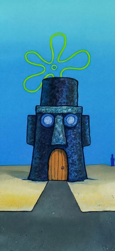 This Spongebob x Epstein 4K wallpaper features three houses. Get this matching wallpaper to use on your iPhone with 3 of your friends and see the full image when combined.