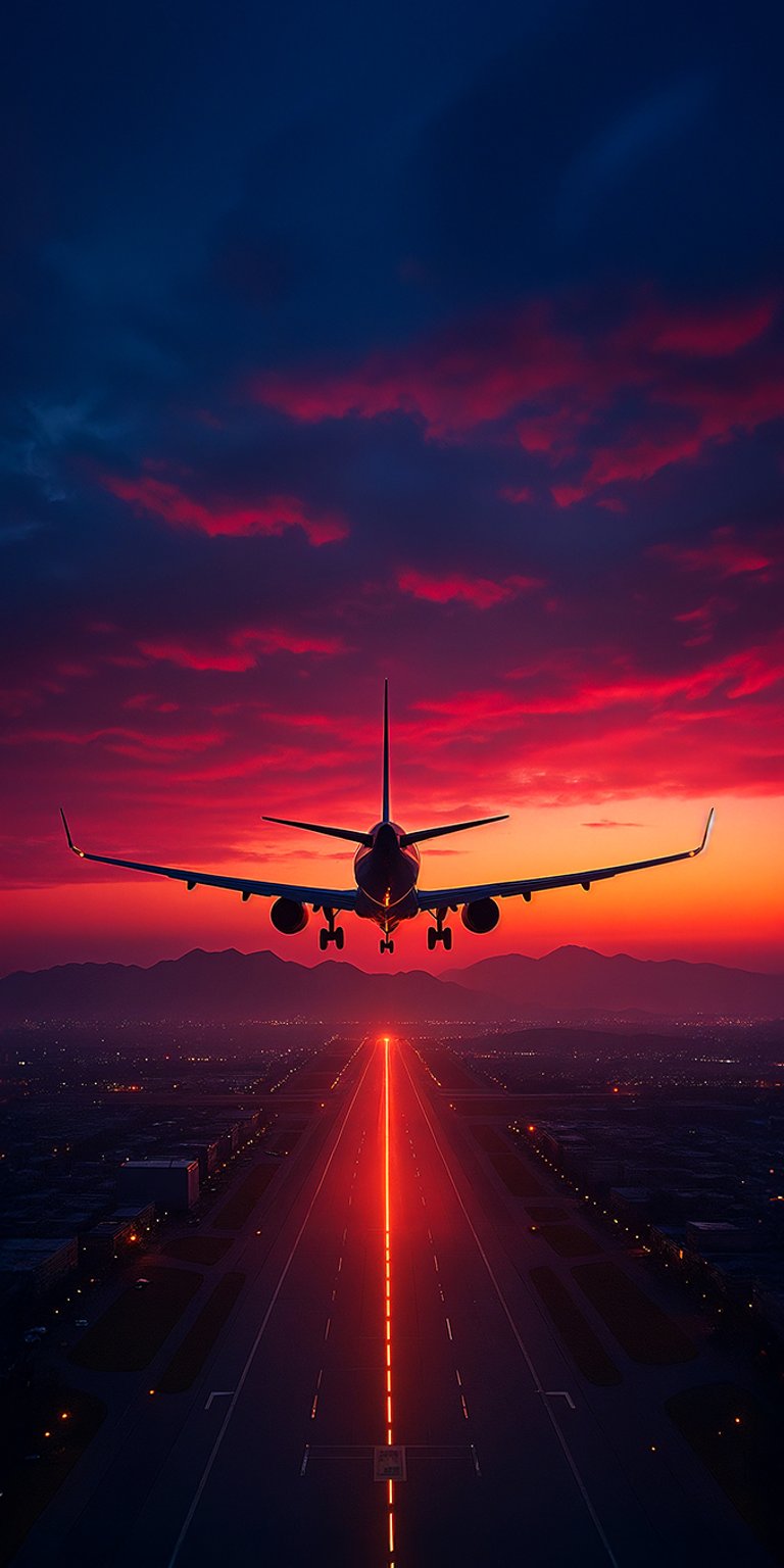 Airbus A319 landing sunset red and orange sky wallpaper iPhone 4K