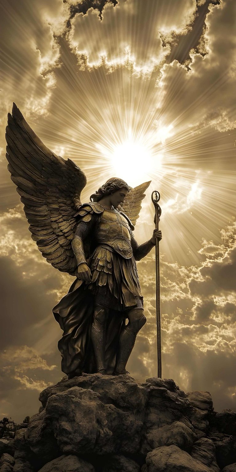 Angel 4K wallpaper presenting a majestic 3D winged sculpture with warm golden lighting and detailed textures. This wallpaper elevates your iPhone display with depth and realism, suited for Aesthetic wallpapers themes.