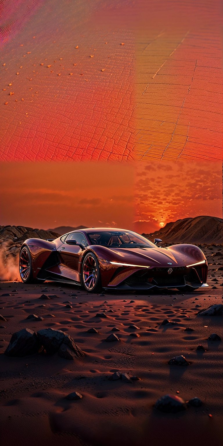 Get this stunning supercar wallpaper in 4K for your iPhone. This wallpaper features a sleek red supercar with glowing headlights tearing across a desert landscape at sunset.