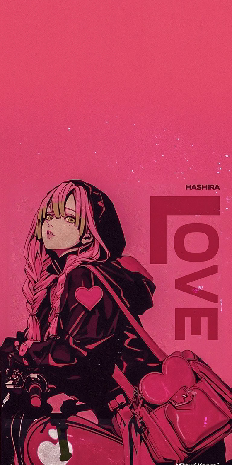 This image is a screenshot of a mobile phone's lock screen, featuring a pink aesthetic and an anime-style illustration in full 4K detail