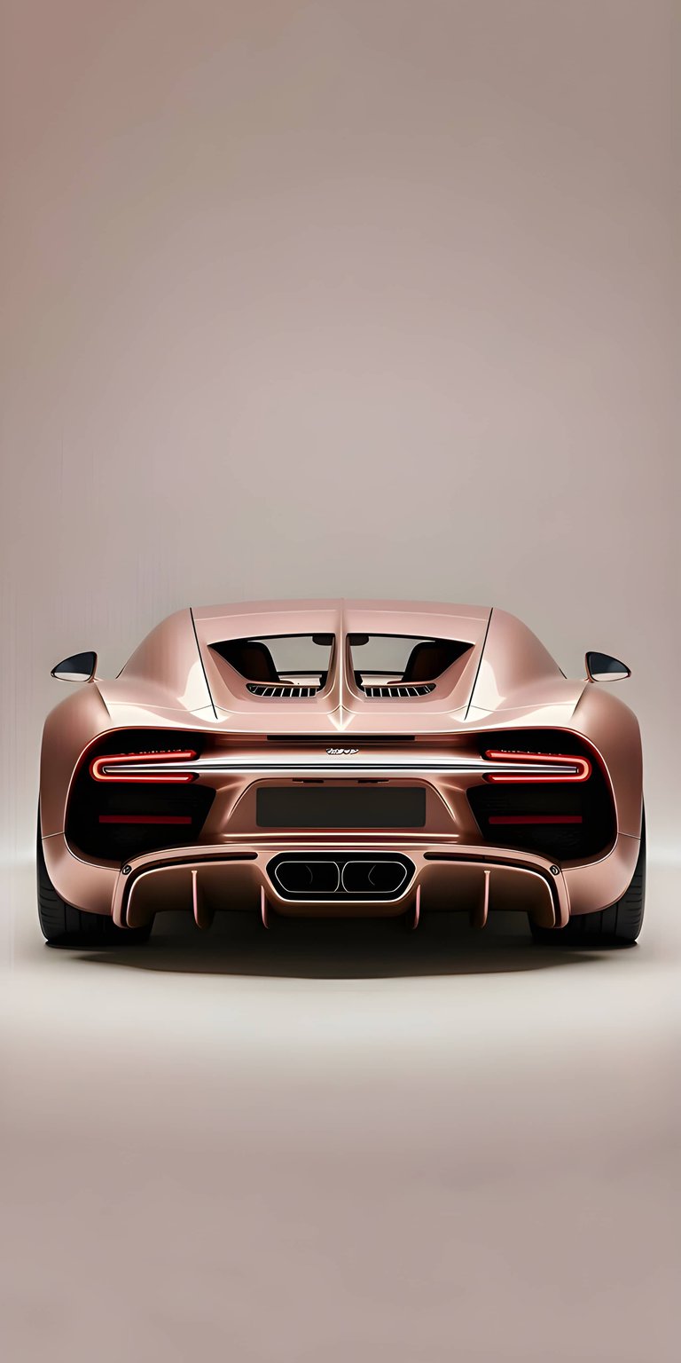 Bugatti Supercar Static wallpaper featuring a sleek rear design, metallic rose gold finish, and clean studio lighting. This aesthetic wallpaper delivers a premium automotive look perfect for iPhone lock screen and home screen setups.