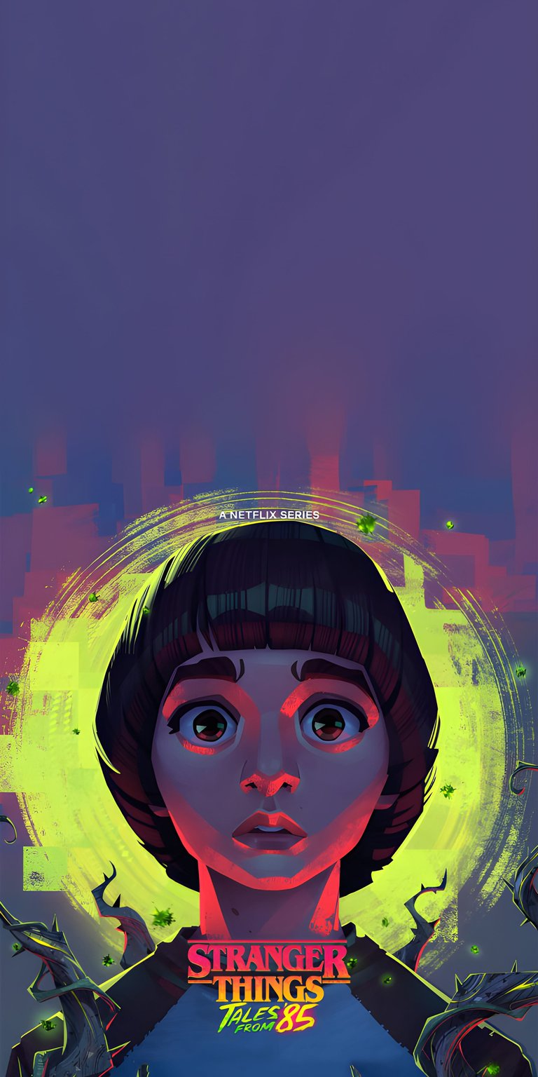 Will Byers 4K wallpaper featuring neon halo lighting, detailed facial art, and deep blue-purple tones. This wallpaper is optimized for iPhone and highlights dramatic digital illustration styling in an aesthetic wallpapers theme.