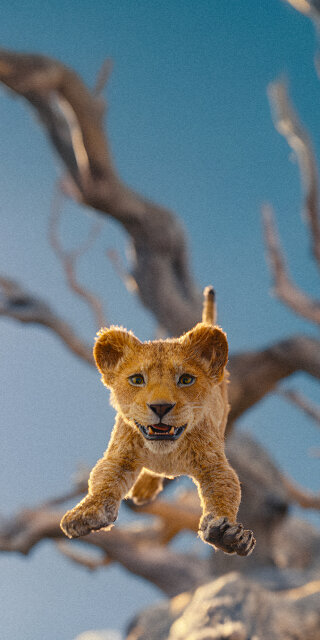 Mufasa cub jumping from tree wallpaper 4k