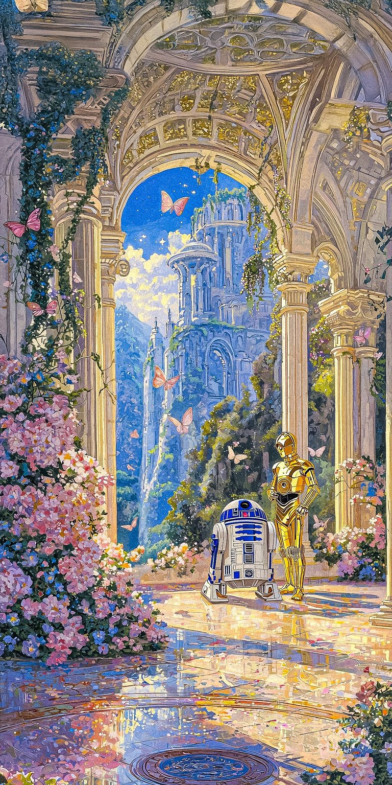 Naboo R2-D2 and C-3PO Star Wars art iPhone wallpaper 4K