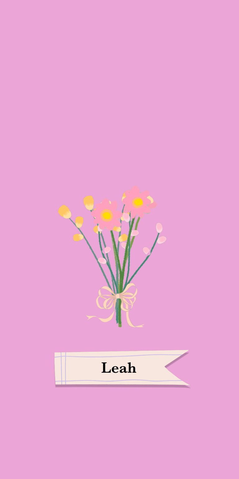 pink illustration flower yellow daisy bouquet label ribbon stem name leah