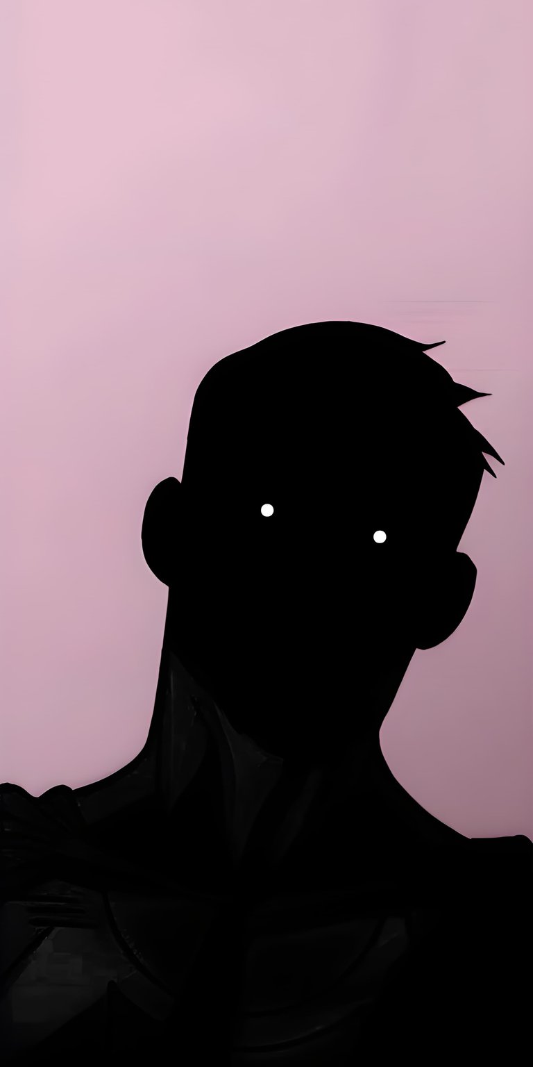 This high-contrast OLED / AMOLED wallpaper features a mysterious dark silhouette with piercing white eyes against a soft pink background. Perfect for an iPhone lock screen, this 4K wallpaper utilizes deep blacks and minimalist lighting to create a striking, moody look.