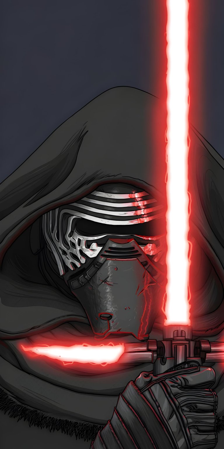 Download this incredible Kylo Ren wallpaper in stunning 4K resolution for your iPhone! Featuring a dark hooded figure with a distinctive metallic mask and a blazing red lightsaber, this wallpaper is a must-have.