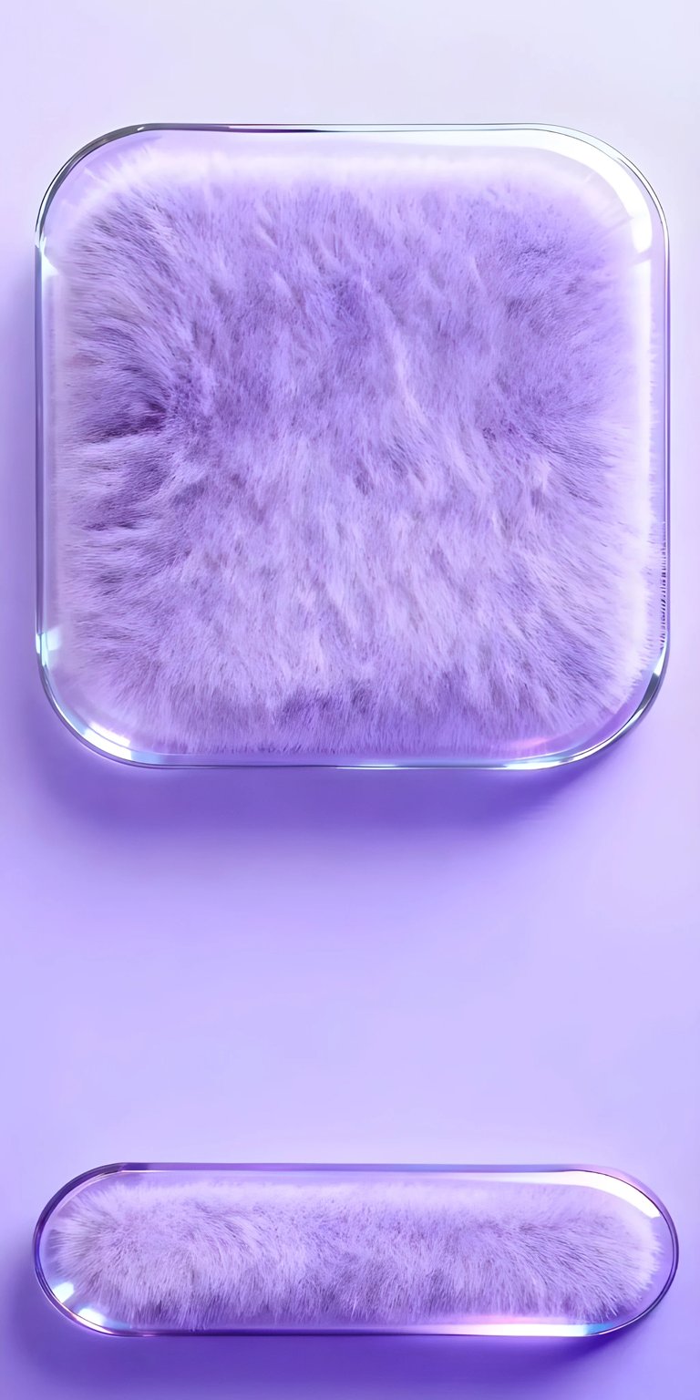 A high-end 3D abstract live wallpaper showcasing soft, lavender-colored faux fur encased in a rounded, translucent glass frame. This tactile and soothing aesthetic features gentle lighting transitions that highlight the "fluffy" texture, creating a premium, calming look for your mobile device.