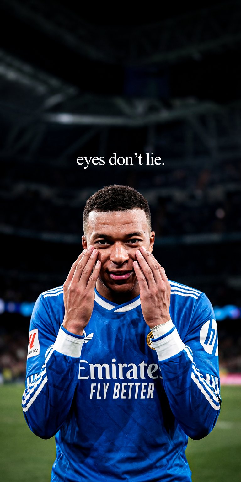 Kylian Mbappe Static Wallpaper capturing an emotional match moment, blue jersey detail, and dramatic stadium lighting. This aesthetic wallpaper highlights sharp facial expression and dark background contrast, making the wallpaper perfect for iPhone lock screen and home screen setups.