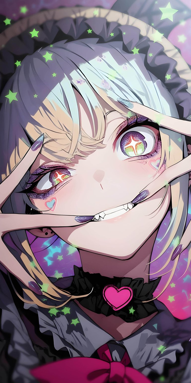 This Pink Star Eyed Goth 4K wallpaper showcases a vibrant anime girl with sparkling eyes and a playful, edgy aesthetic. Download this high-quality mobile wallpaper to give your iPhone a bold, colorful look with intricate digital art details.