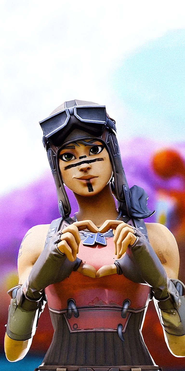 Fortnite PFP Renegade Rader Moot with heart hand sign wallpaper