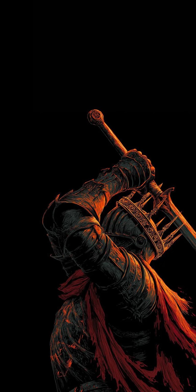 Download this Dark Souls Knight 4K wallpaper for your iPhone, showcasing a crowned warrior holding a longsword. This wallpaper captures the knight's heavy armor and flowing red cape with stunning detail.