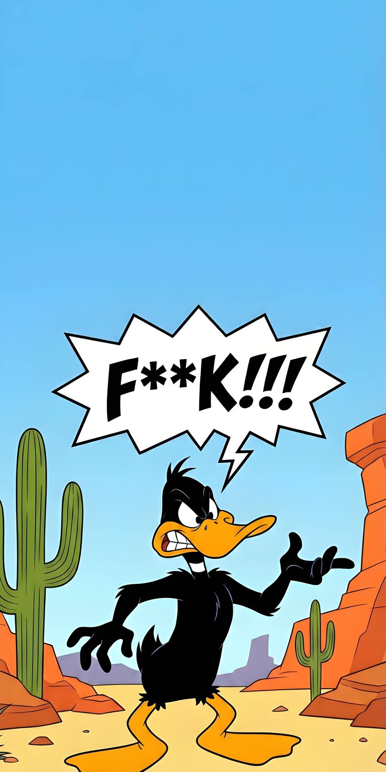 An expressive Daffy Duck cartoon wallpaper set against a desert canyon background. This bold 4K wallpaper adds a classic animated touch to your iPhone.