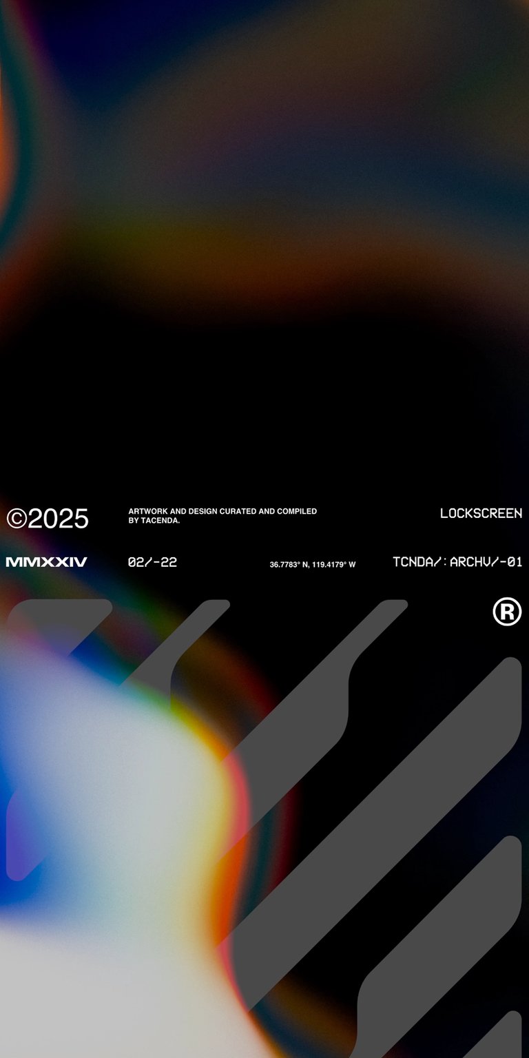 Download this high-resolution Tacenda wallpaper in 4K for your iPhone, showcasing the time '14:34' and a vibrant color gradient. This wallpaper features diagonal striped graphics and a flashlight icon in the lower left corner.