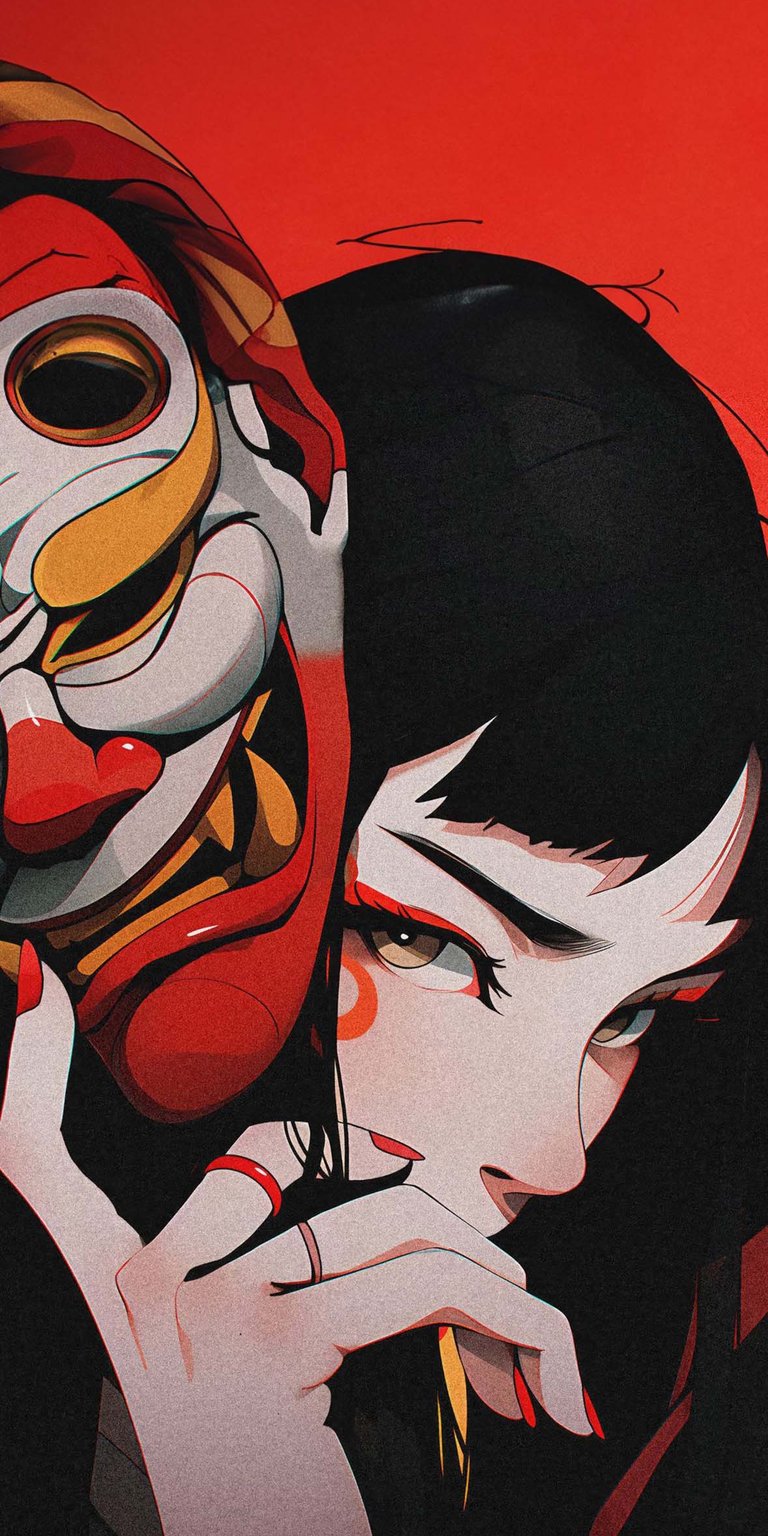 Demon masked girl iPhone wallpaper HD