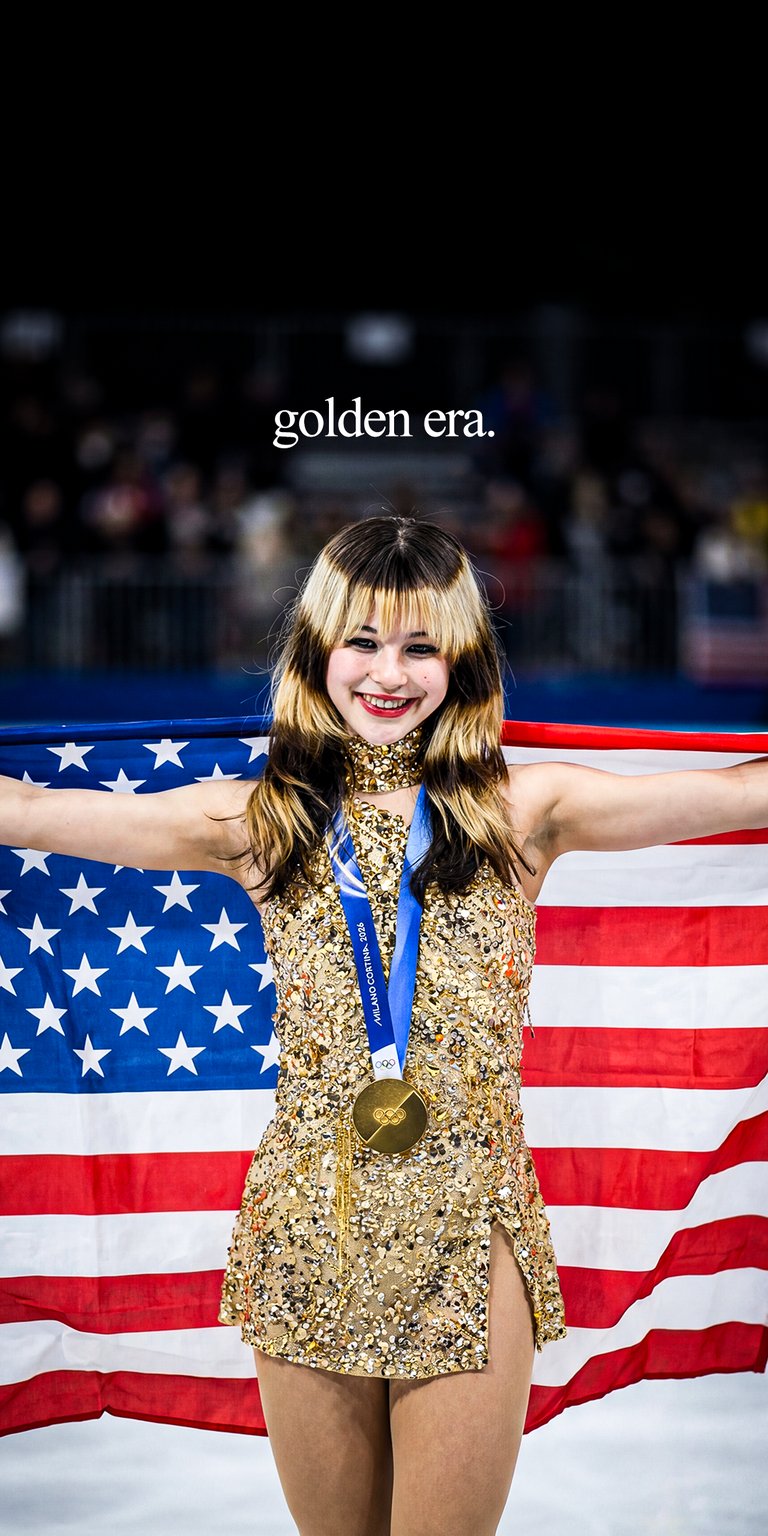 Alysa Liu poses with a gold medal and the US flag in this high-energy sports wallpaper. This 4K wallpaper is a perfect fit for an iPhone user looking for an aesthetic celebration of victory.