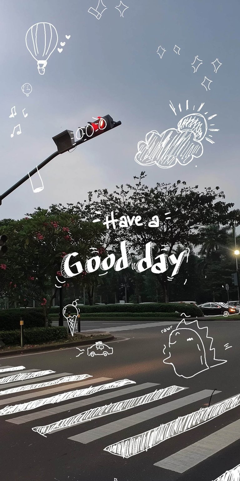 Download this unique "Have A Good Day" 4K wallpaper for your iPhone, featuring a whimsical doodle style! This wallpaper features a traffic light, a pedestrian crosswalk, and positive message.