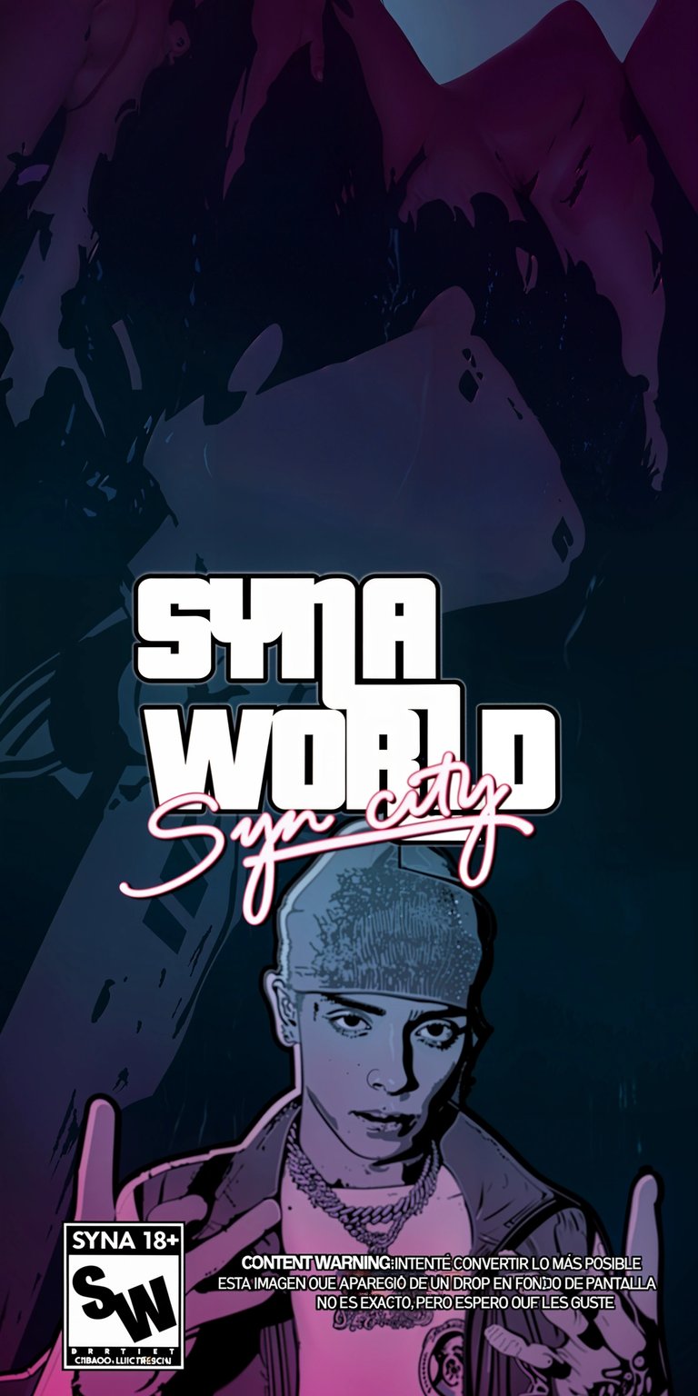 Download this 4K Syma World wallpaper for your iPhone! The wallpaper features a cartoon drawing of the artist with a bandana, chain, and mountain range in the background.
