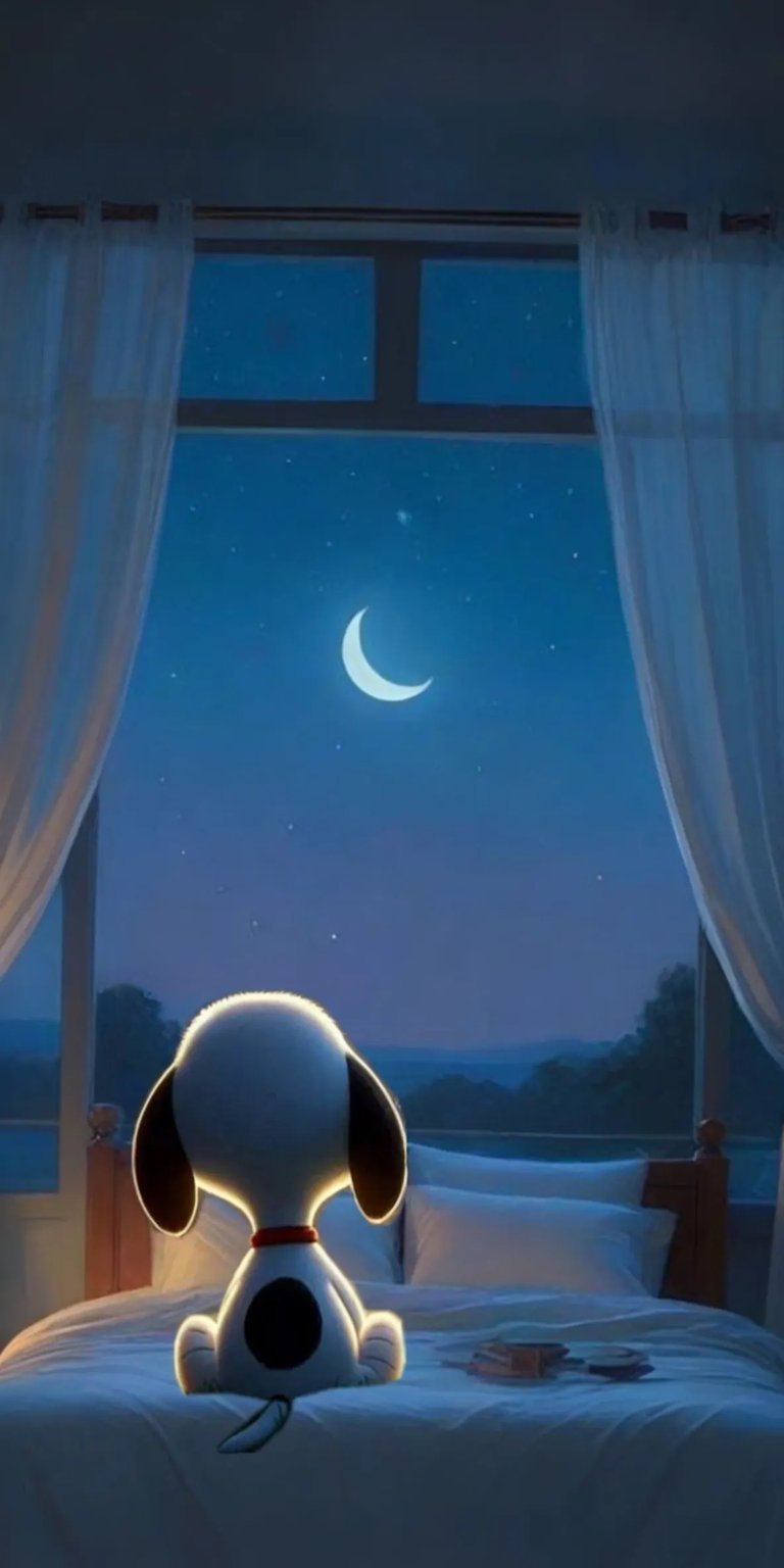 Snoopy in the bedroom at night iPhone wallpaper 4K