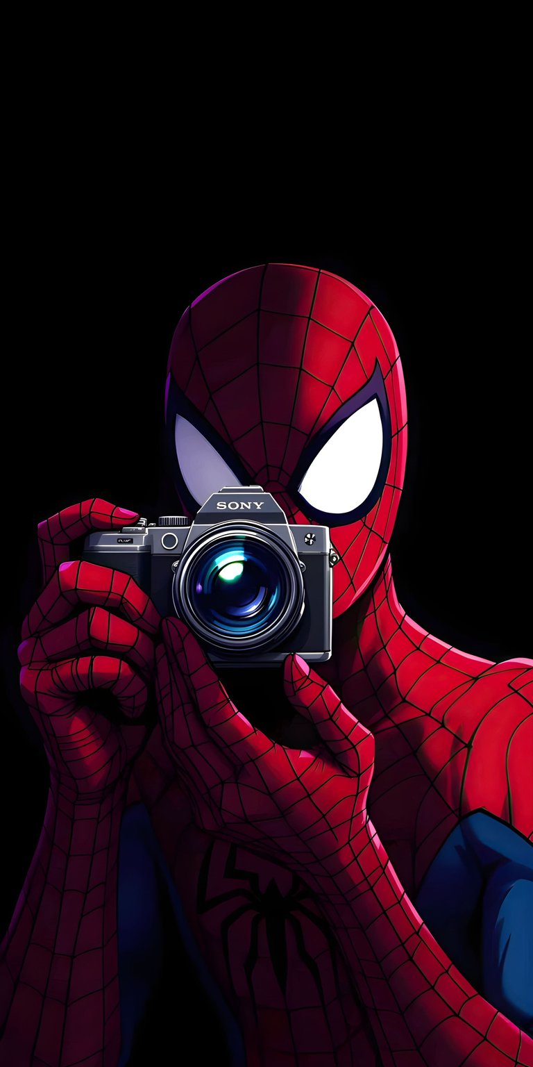 Spider-Man camera 4K wallpaper designed as an iPhone wallpaper with a bold, cinematic look. This aesthetic wallpapers style wallpaper features a red suit, deep black background, and dramatic lighting for strong depth and contrast.