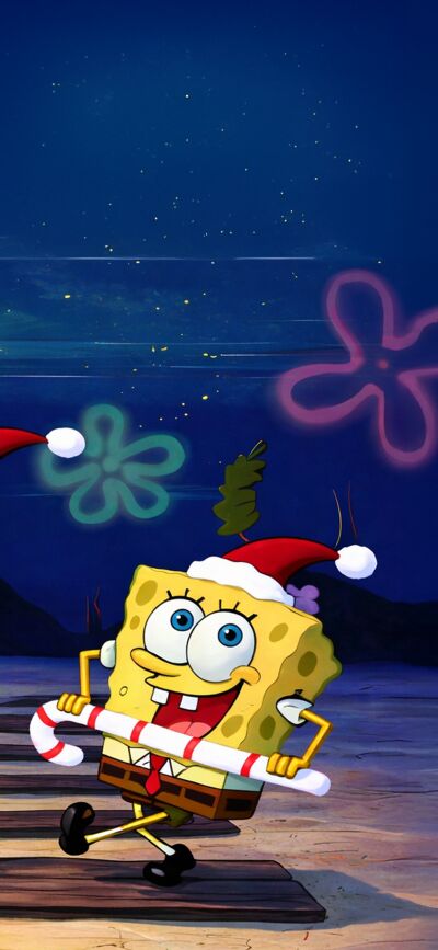 This vibrant matching Spongebob and Patrick 4K wallpaper is ideal for your iPhone. Enjoy the festive holiday theme with candy canes, christmas hats, and glowing flower accents as a fun wallpaper for 2 people.