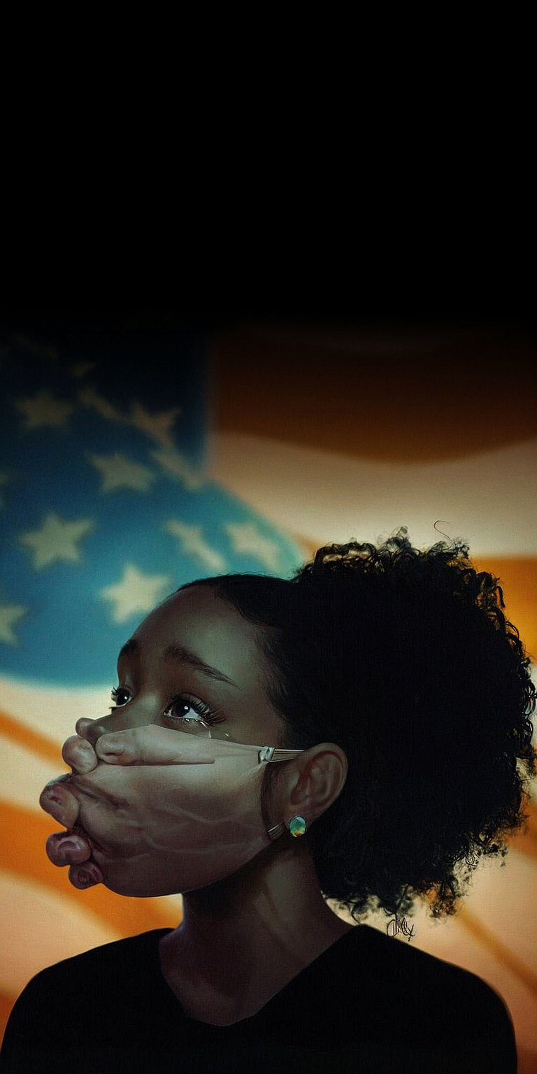 A surreal 4K wallpaper featuring a portrait of a Black girl with unique artistic distortions. This Aesthetic wallpaper adds a thought-provoking and creative touch to your iPhone.