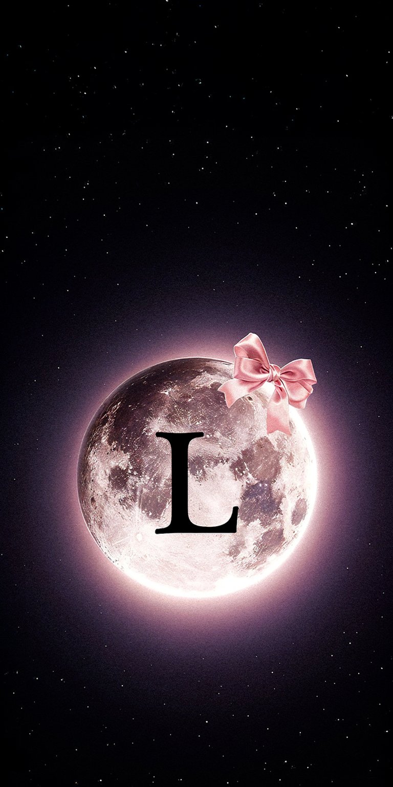 Pink moon letter L wallpaper iPhone 4K