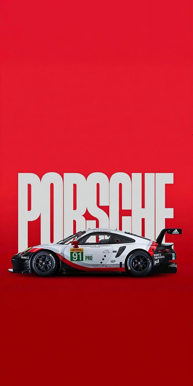Download this stunning Porsche wallpaper for your iPhone in crisp 4K resolution. Featuring a white and red color scheme, the vehicle showcases the number '91 PRO' and an Adidas logo on its rear wing.