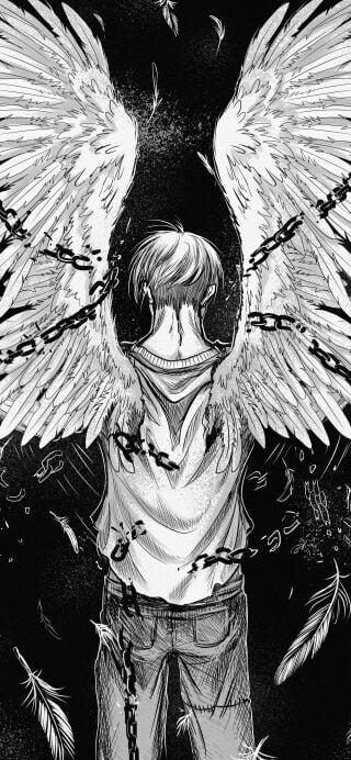 Chained angel black and white wallpaper