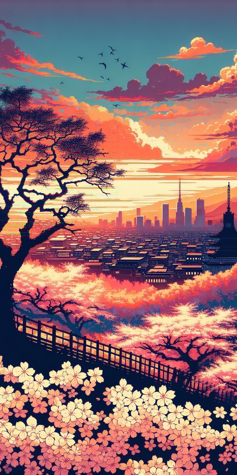 Vibrant color of flower fields at the back of the city wallpaper