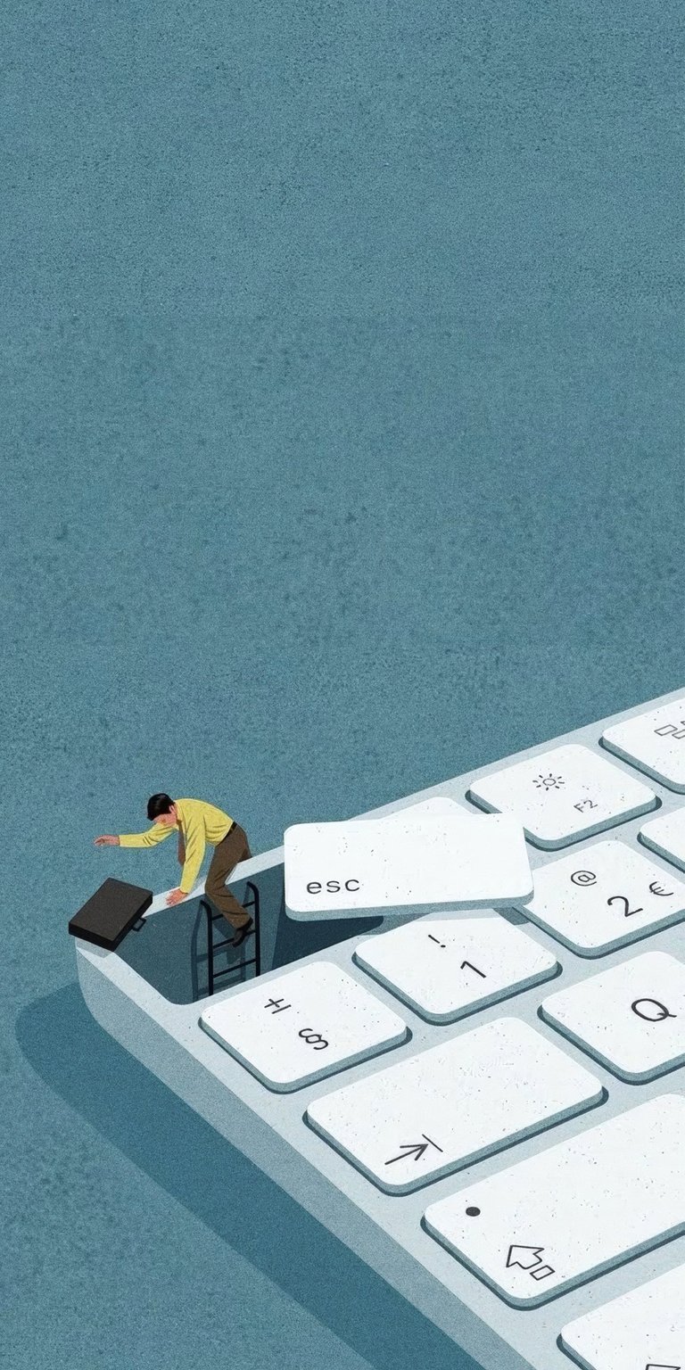 Little man standing at the tip of apple keyboard wallpaper HD IOS