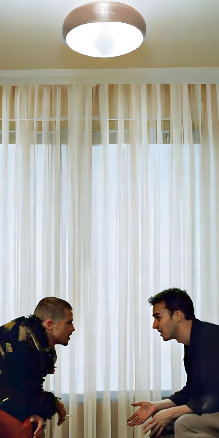 Tyler Durden and The Narrator having a conversation white wallpaper 4k