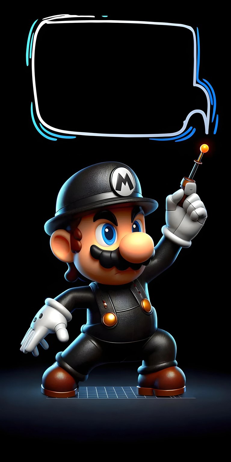 Download this Mafia Mario 4K wallpaper for your iPhone today! This slick wallpaper shows a cartoony mobster Mario in black with gold buttons holding a sparkler above a gridded floor.