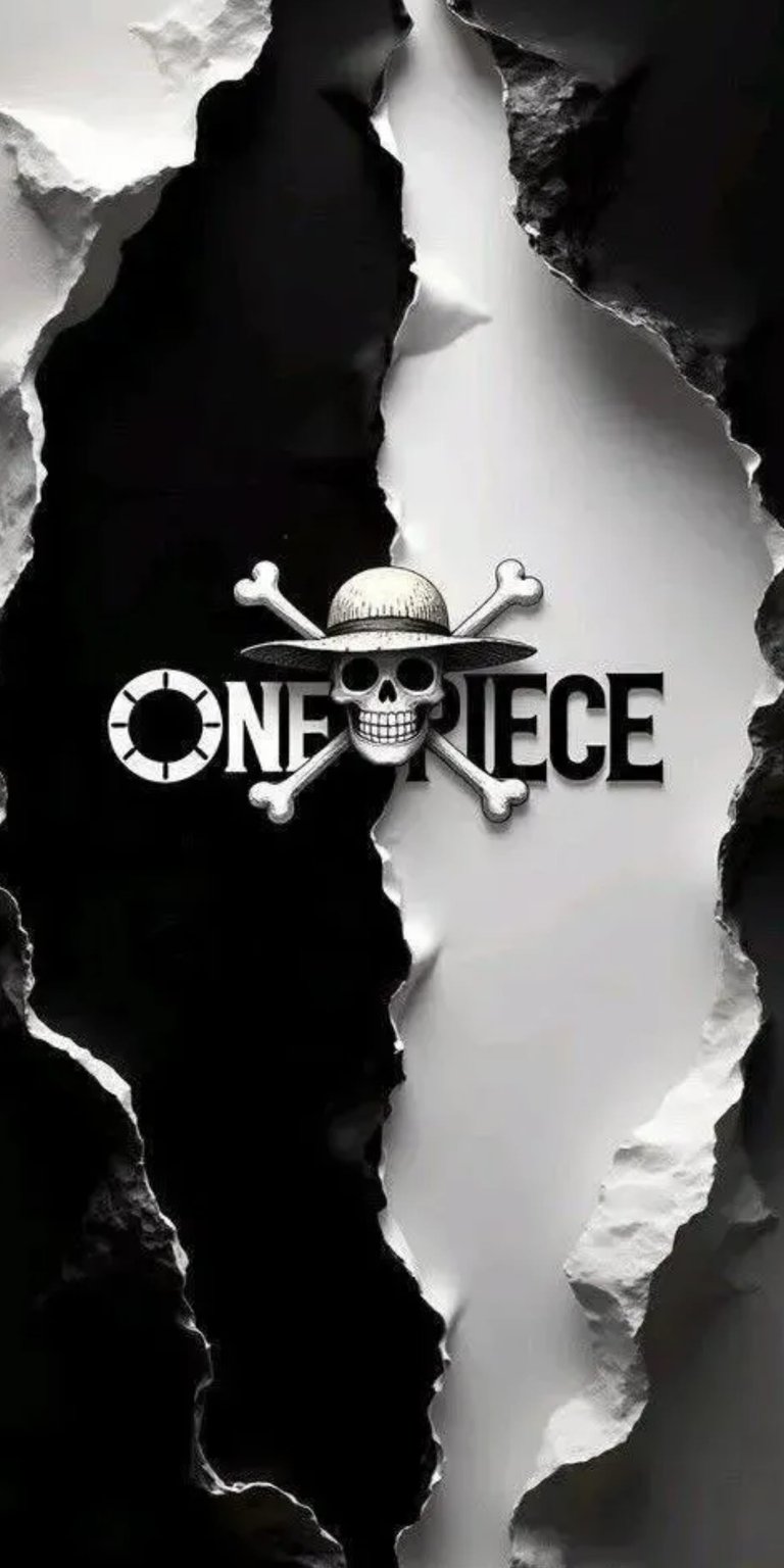 Upgrade your mobile experience with this One Piece 3D wallpaper showcasing a sleek skull logo emerging from realistic torn paper textures. This high-definition wallpaper uses deep shadows and minimalist monochrome contrast to create a stunning depth effect on any iPhone.