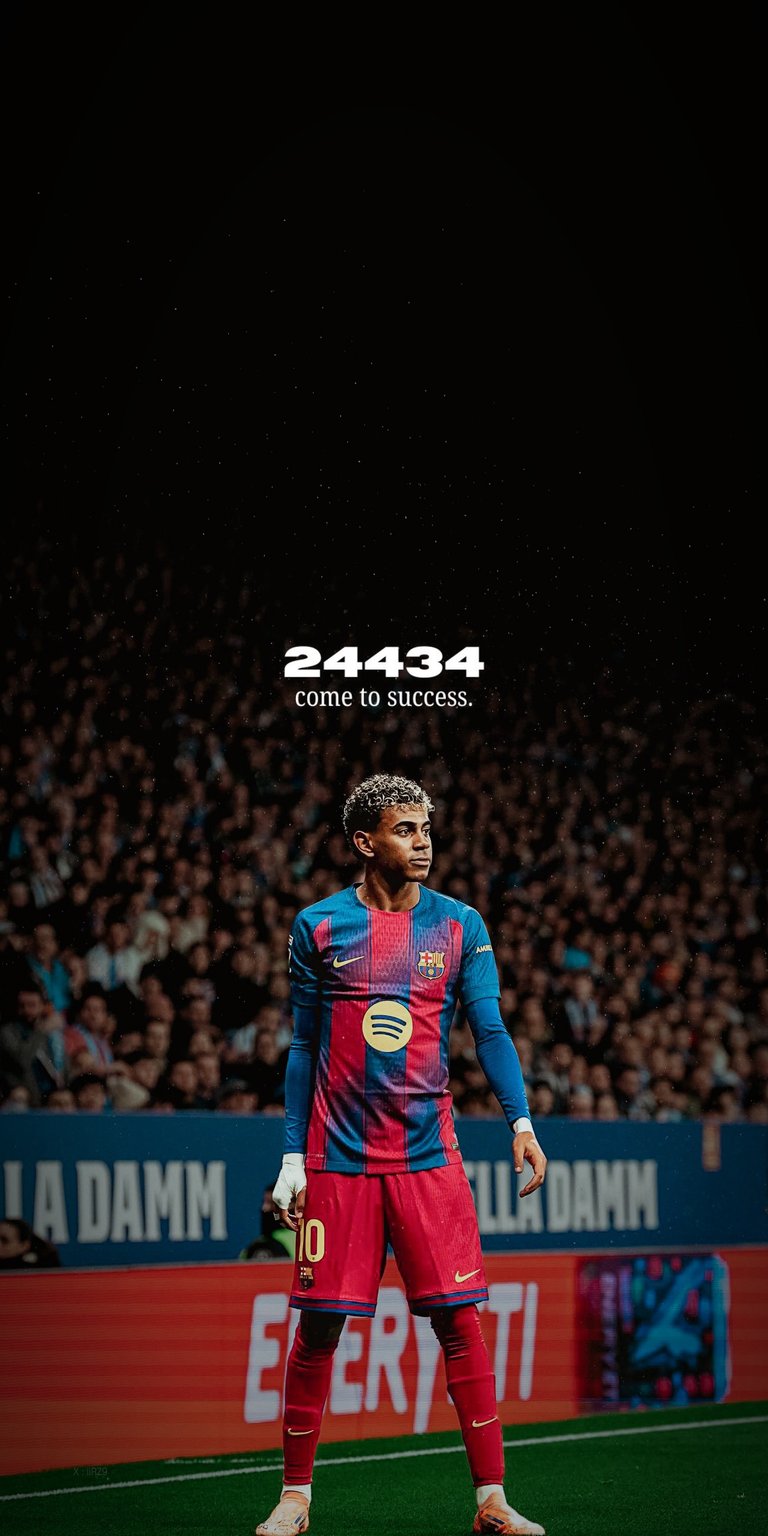 Experience the greatness of football’s youngest prodigy with this stunning 4K wallpaper featuring Lamine Yamal in his iconic red and blue Barcelona kit. This high-resolution iPhone background captures the "Success" motivation text over a vibrant stadium atmosphere, making it a perfect choice for fans.