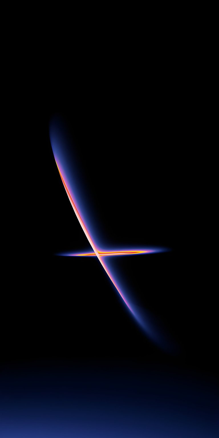 Minimalist abstract wallpaper featuring elegant blue and orange light streaks on a deep black background. This sleek wallpaper is ideal for an OLED iPhone setup.