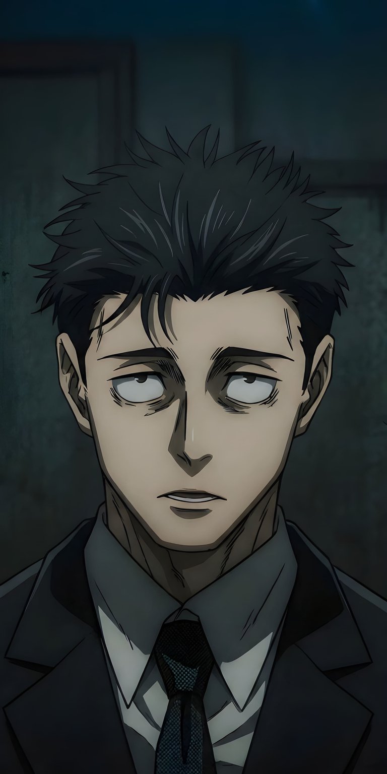 Get this Akudama Drive Kaburagi wallpaper in stunning 4K for your iPhone! Featuring tired eyes, a dark suit, and slicked back hair, this wallpaper is sure to impress.