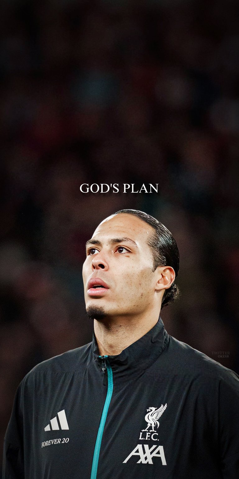 This bold sports wallpaper features Virgil van Dijk in a look of determination. The dark Liverpool training gear and dramatic upward lighting make it a perfect aesthetic wallpaper for an iPhone lock screen.