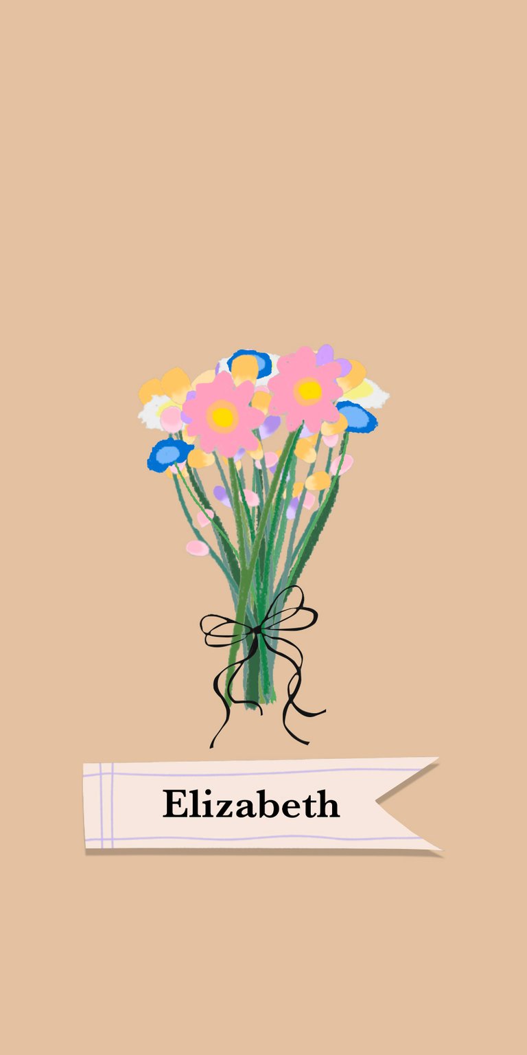 illustration flower daisy bouquet label ribbon name elizabeth