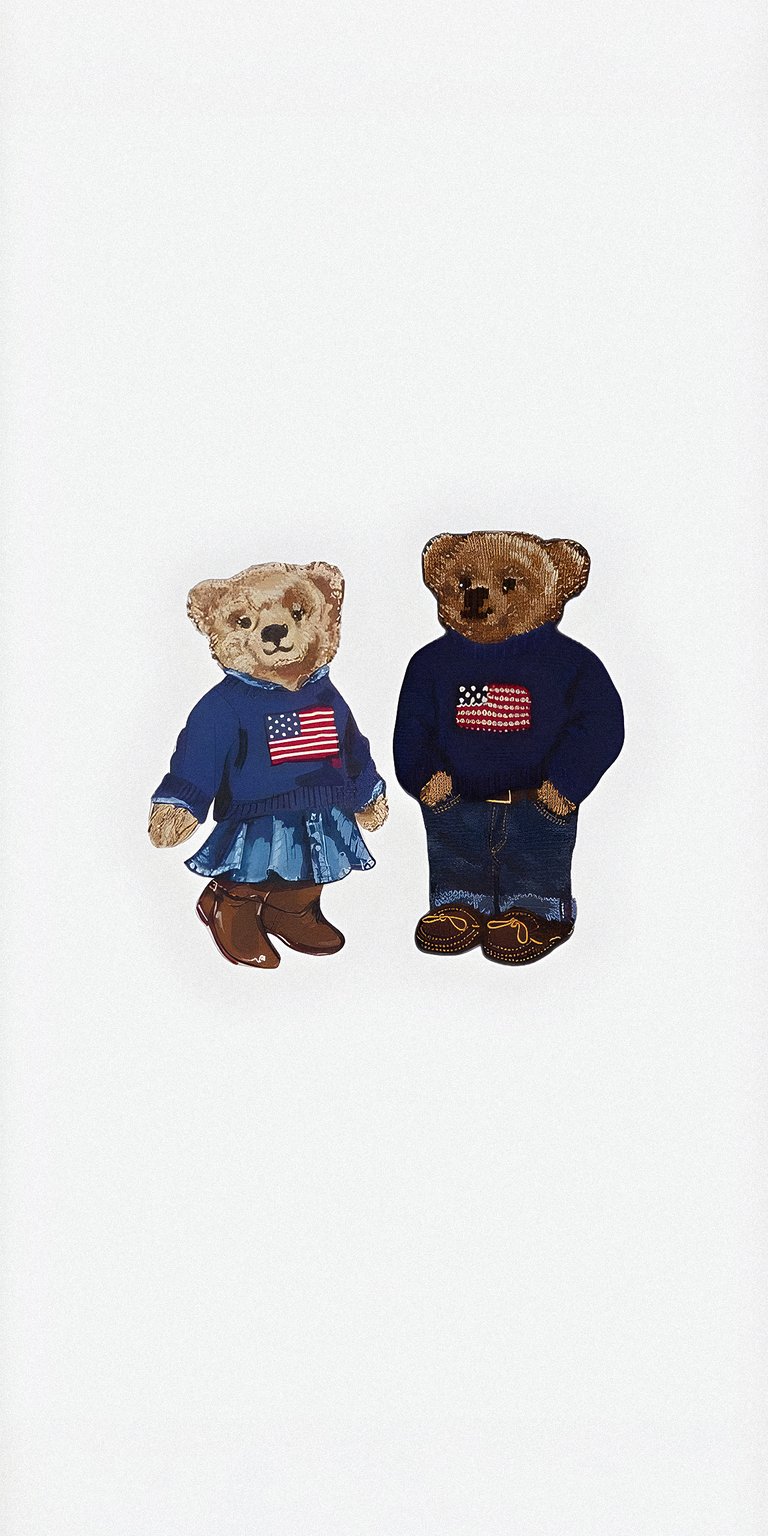 Boy and girl bear together white background wallpaper 4k