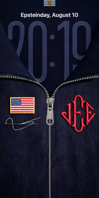 Get this exclusive JFE clothing 4K wallpaper for your iPhone, featuring a close-up of Jeffrey Epstein’s zip sweater. It highlights the USA flag patch, the signature detail, and a clean red logo for a sleek, minimal look.