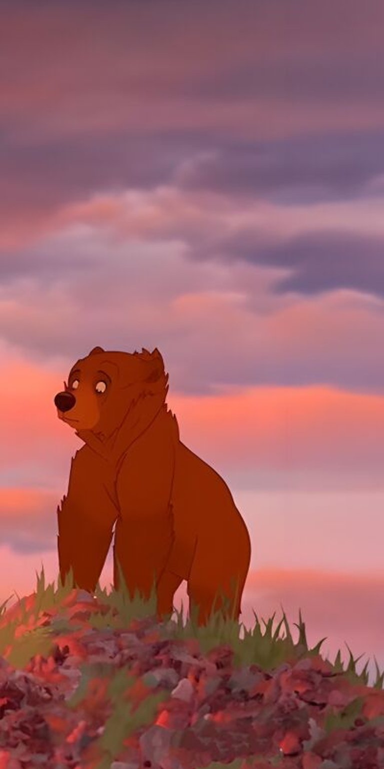 This 4K wallpaper features Kenai and Koda, and is ideal for iPhones as matching wallpapers. Featuring a beautiful sky with pink clouds and red flowers, this is a great wallpaper for 2 people.