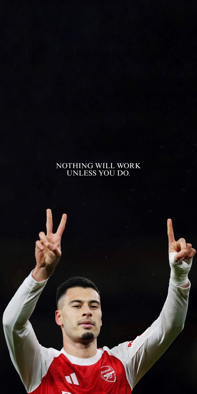 An inspiring 4K wallpaper featuring Arsenal forward Gabriel Martinelli celebrating a goal in his number 11 jersey, with the powerful motivational text "NOTHING WILL WORK UNLESS YOU DO" above him. This high-definition background is perfect for football fans looking for a dynamic and inspiring phone background.