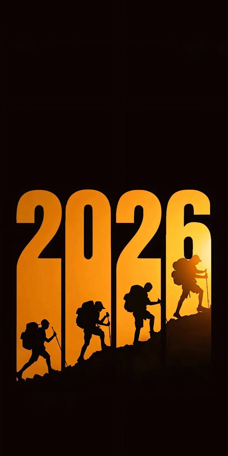 Download this motivational 2026 hikers 4K wallpaper for your iPhone, featuring silhouettes of climbers scaling peaks, backpacks, and trekking poles. This wallpaper captures the spirit of adventure and the journey towards a goal.