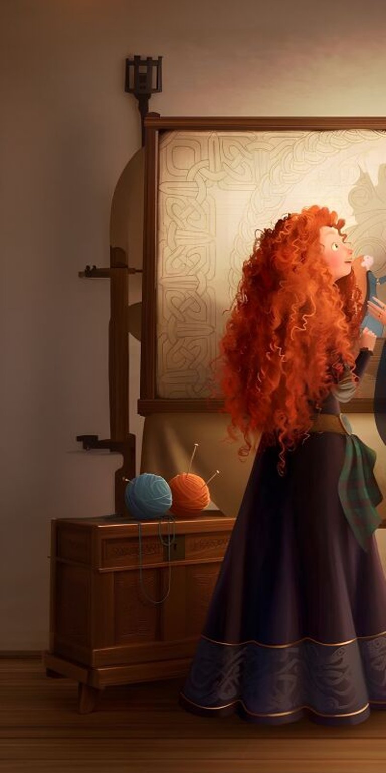 Transform your iPhones with this striking Brave matching wallpaper in 4K, designed for two users! Featuring intricate Celtic knotwork, colorful yarn balls, and Merida's silhouette, this wallpaper will enhance any screen.