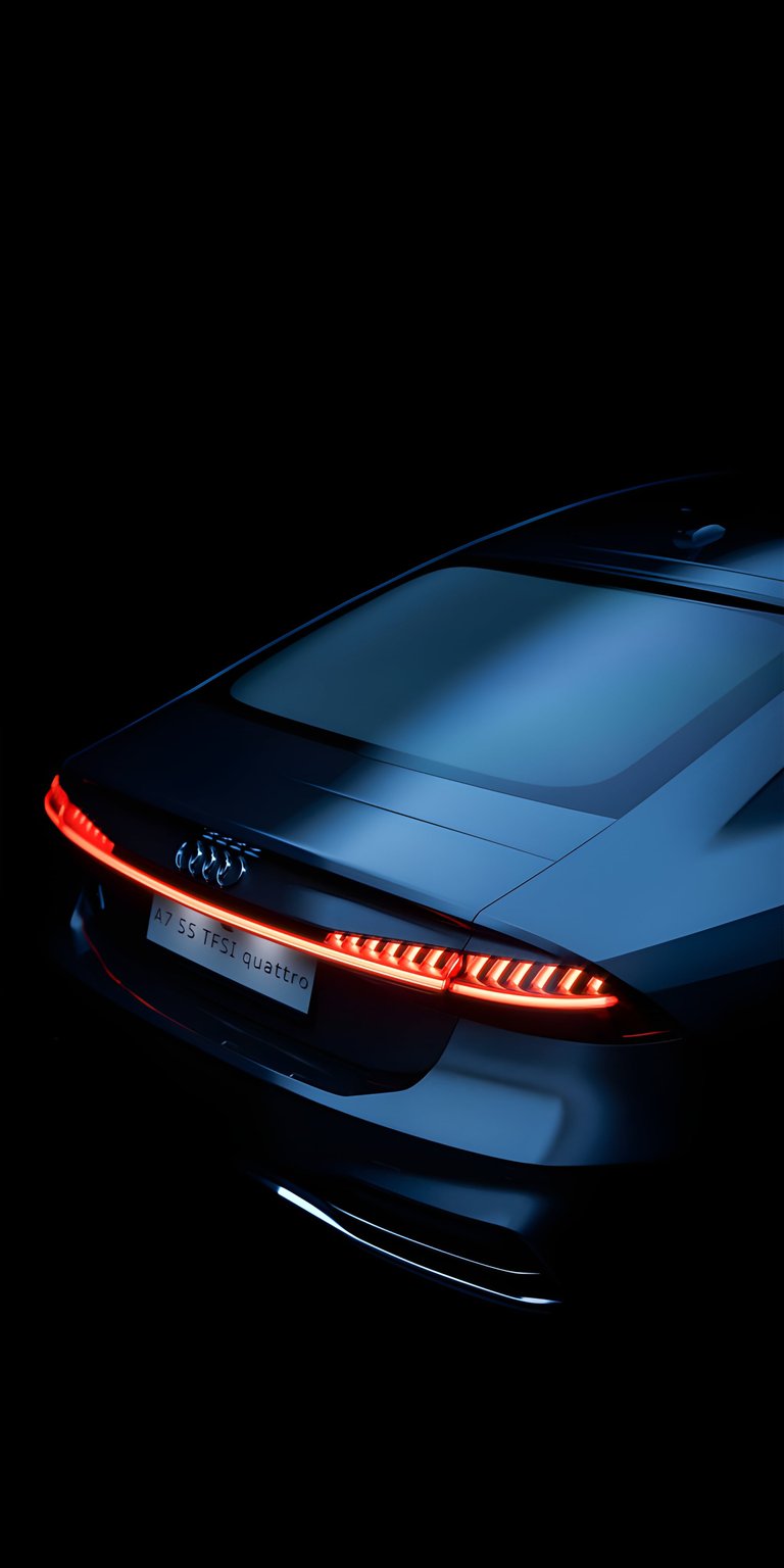 Blue Audi A7 4K wallpaper highlighting sleek rear taillights and smooth metallic body lines against a dark background. This aesthetic wallpaper gives a modern luxury vibe to your iPhone lock screen and home screen.